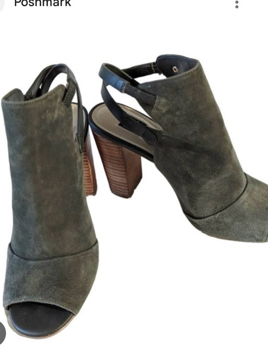 White House Black Market Shoes - White House Black Market Olive Suede Peep-Toe Block Heel Booties